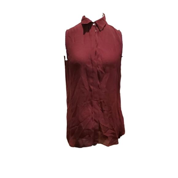 J.crew maroon silk longline sleeveless button up blouse 8 - Picture 2 of 6